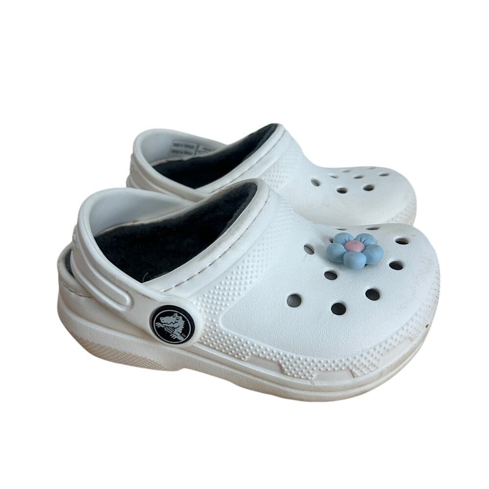 Crocs White Classic Lined Clogs - Slip on Shoes - Size Toddler 6